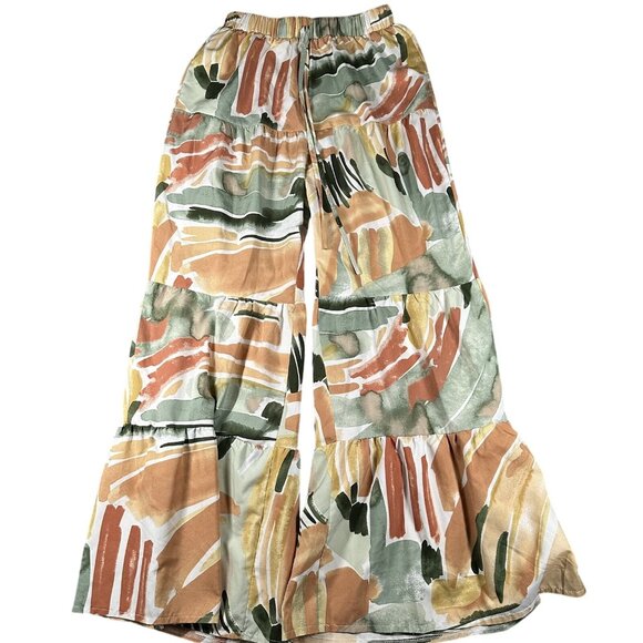 SHEIN Pants Womens Medium Boho Tiered Wide Leg Flow Palazzo Lightweight Elastic - Picture 1 of 7